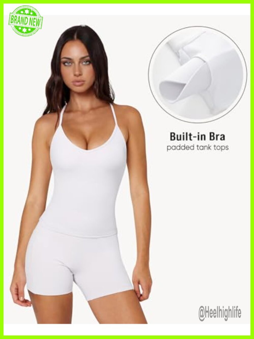 Racerback Workout Top with Built-in Bra Open Back V Neck Longline Sports Bra - Picture 3 of 7